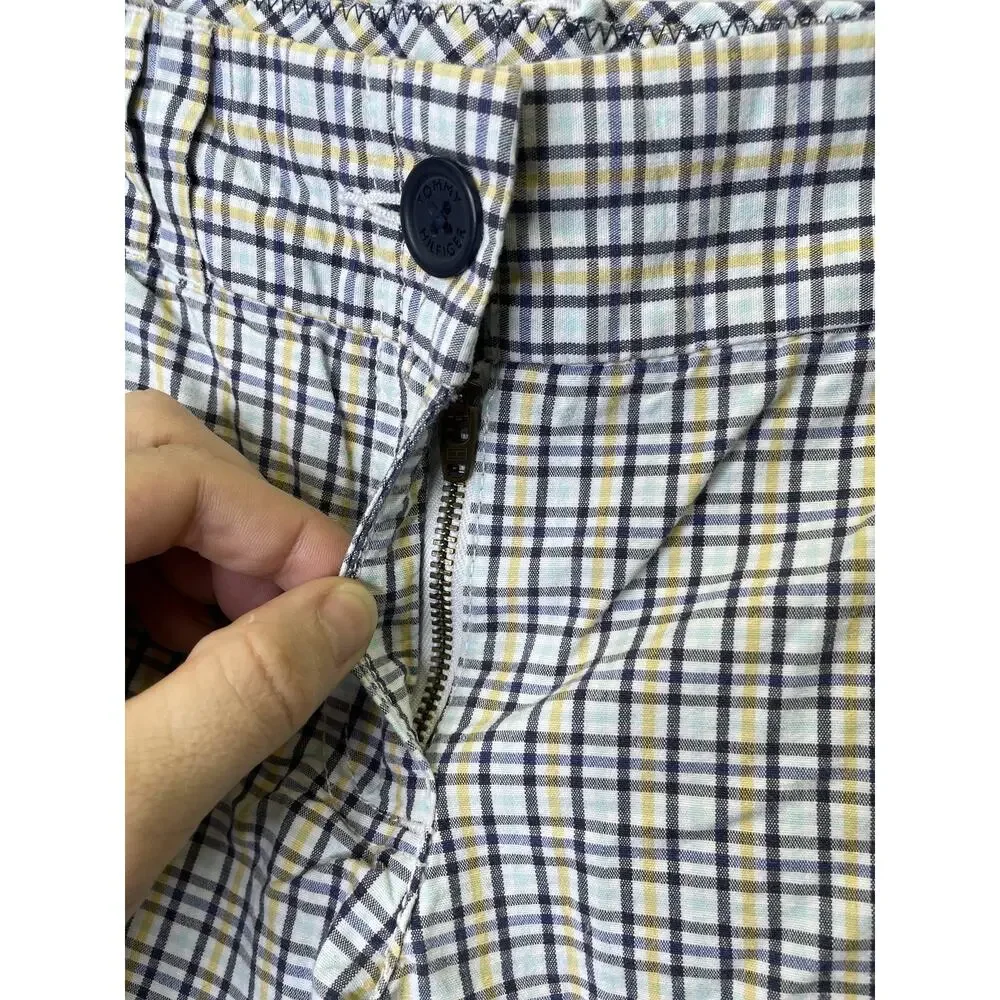 Tommy Hilfiger Shorts‎ Womens 4 Blue Yellow Plaid Cotton Casual Summer Pockets